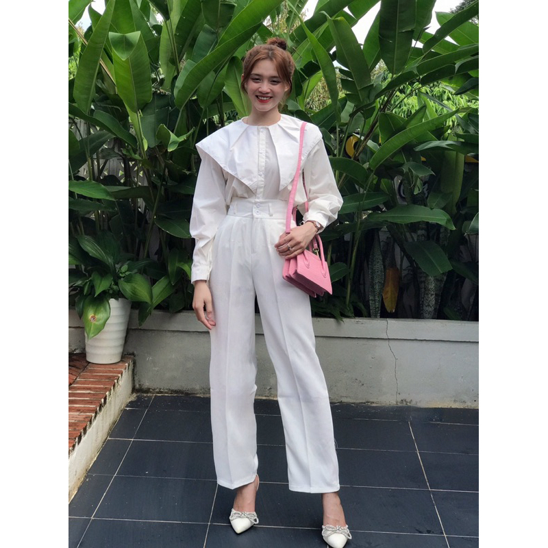 Quần Ống Rộng Cạp Cao, Quần Suông Khóa Trước 2 Khuy  Giữa Cạp Cao Chất Tuyết Mưa  - Quần Culottes Cạp Cao Cho Nữ