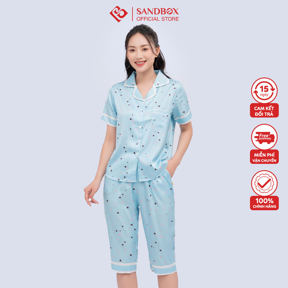Đồ bộ nữ Pijama SANDBOX chất Lụa Latin cao cấp áo cộc tay quần lửng họa tiết tinh tế BLL23003