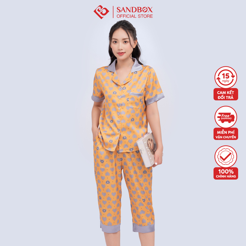 Đồ bộ nữ Pijama SANDBOX chất Lụa Latin cao cấp áo cộc tay quần lửng họa tiết tinh tế BLL23003
