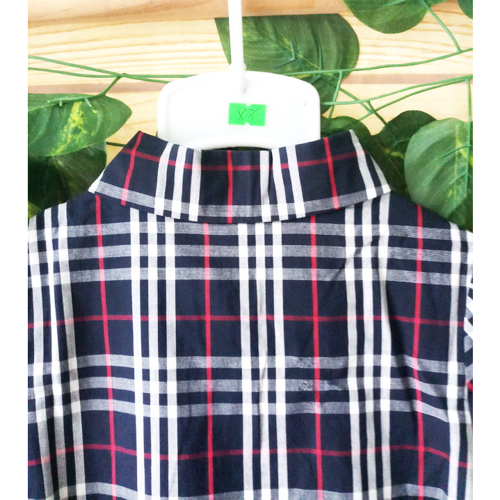 17-40kg Đầm sơ mi kẻ sọc thêu logo size đại cho bé gái