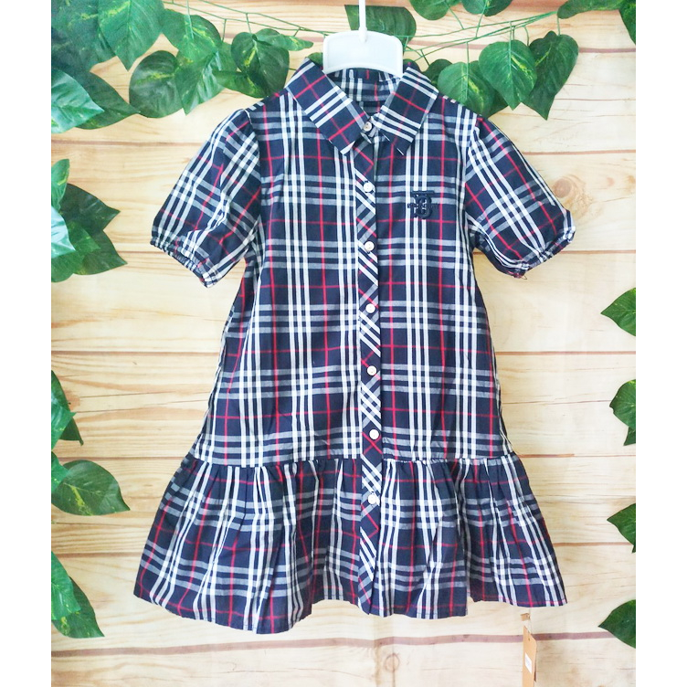 17-40kg Đầm sơ mi kẻ sọc thêu logo size đại cho bé gái