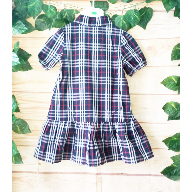 17-40kg Đầm sơ mi kẻ sọc thêu logo size đại cho bé gái