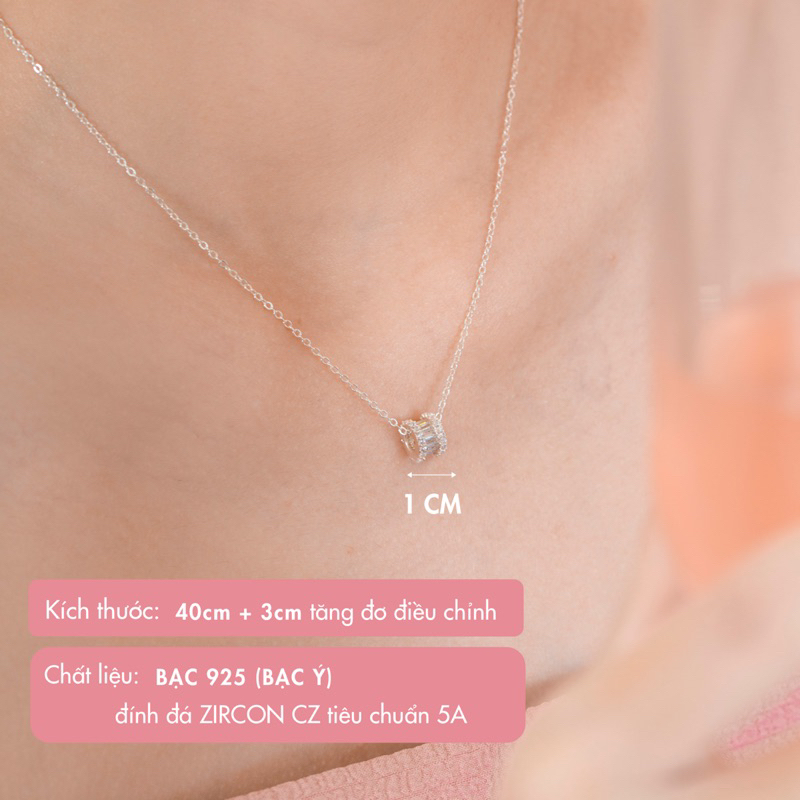 Dây chuyền bạc nữ BLINGIT mặt hộp hình bánh xe đính đá phong cách trang sức thanh lịch nữ tính - BIVC298