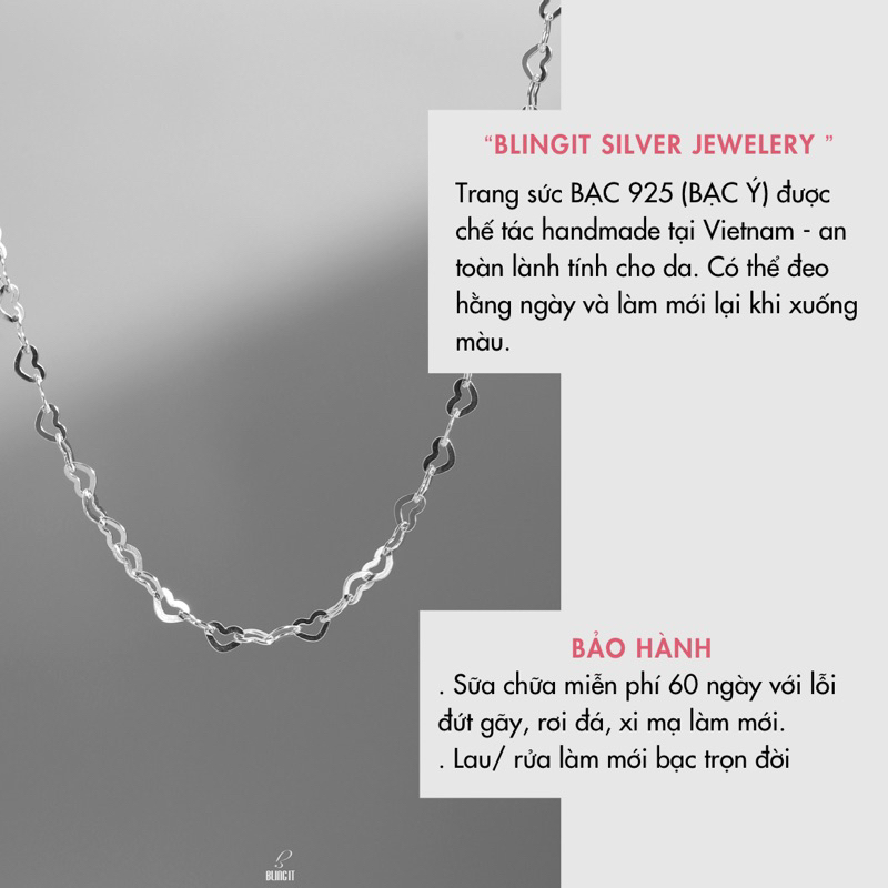 Dây chuyền trơn bạc BLINGIT dạng trái tim đan nhau (chỉ dây) - BIVC307