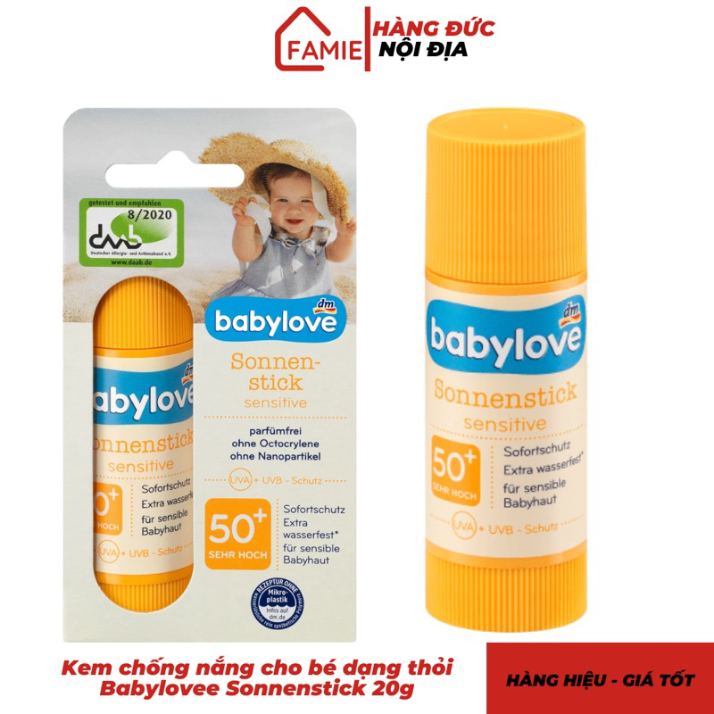 Kem chống nắng Babylove SPF 50+ dành cho bé và da nhạy cảm, tuýp 30ml/ thanh lăn 20g - Hàng Đức