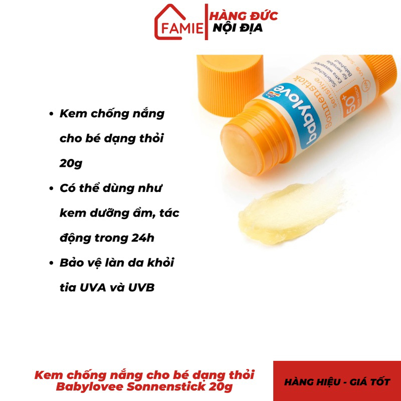 Kem chống nắng Babylove SPF 50+ dành cho bé và da nhạy cảm, tuýp 30ml/ thanh lăn 20g - Hàng Đức