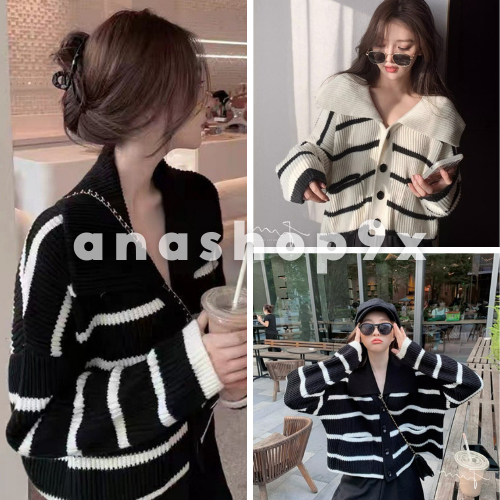 Áo len thuỷ thủ kẻ ngang, áo khoác ngoài dáng ngắn crt tôn dáng kiểu Hàn Quốc ulzzang bánh bèo hot 2023 ANASHOP9X