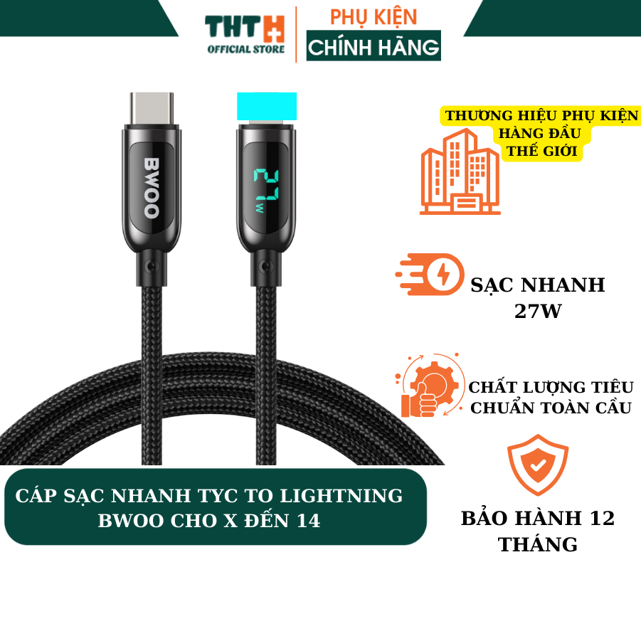 Dây sạc nhanh 20w chính hãng BWOO X276 cáp bọc dù báo đèn dùng cho 14 13 12pro 11promax xsmax ...