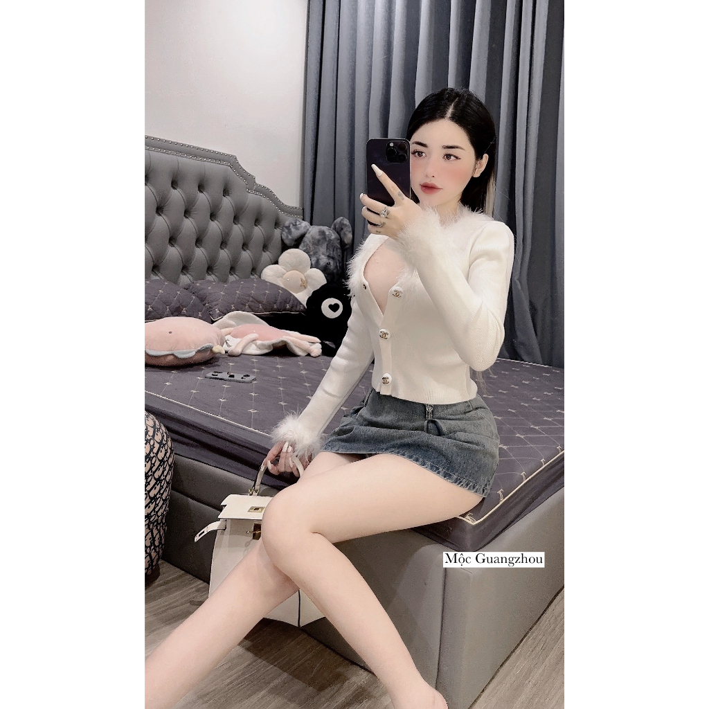 Áo crotop len pha viền lông hàng QCL1