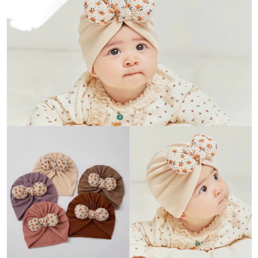 Mũ turban cotton mềm cho bé trai bé gái nơ hoa