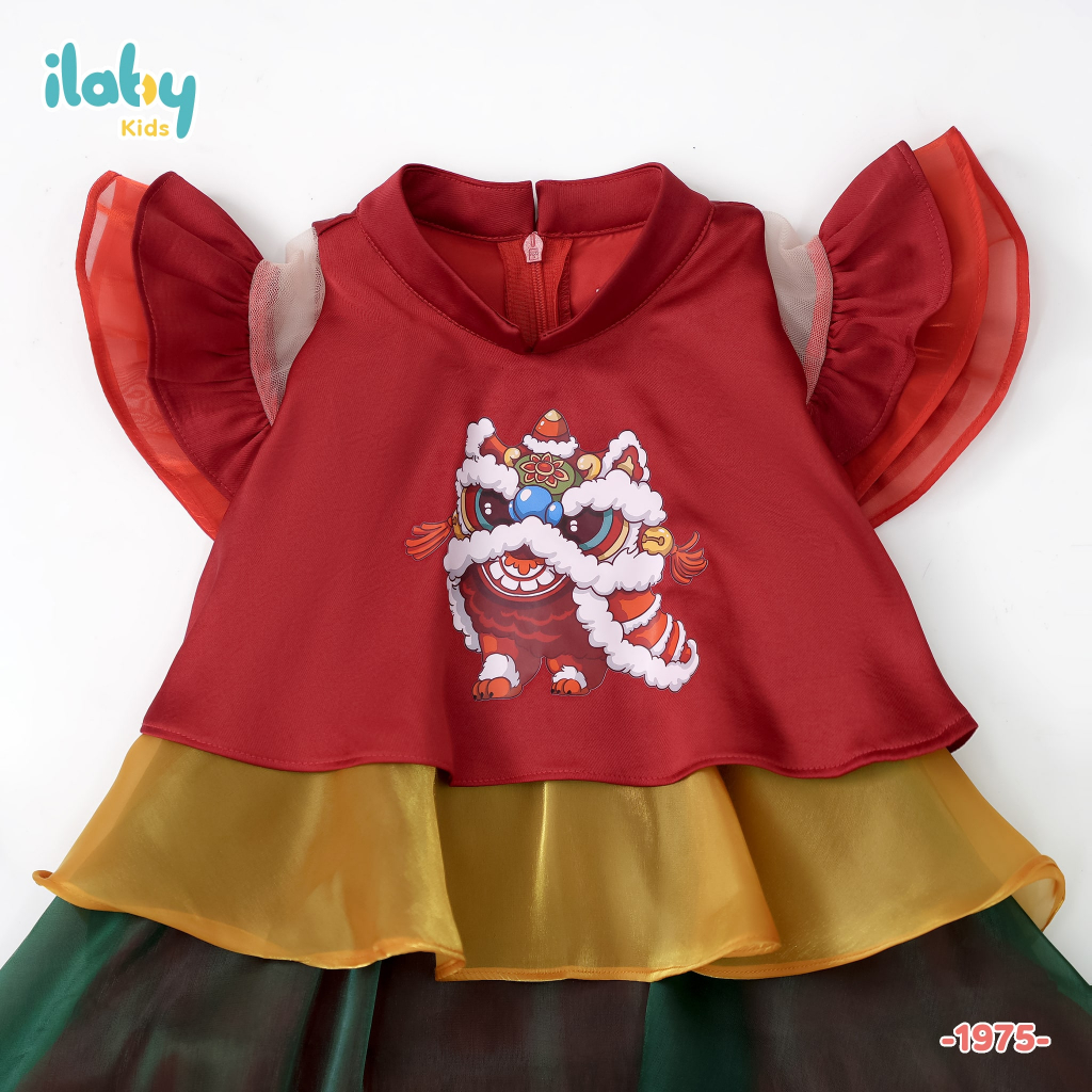 Váy trung thu bé gái ILABY bốn tầng in lân chất liệu tơ kèm lót mềm mại cho bé 10-35kg