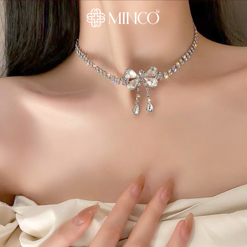 Choker nữ hình nơ đính đá cao cấp Minco Accessories vòng cổ sang chảnh phụ kiện đi tiệc phong cách Hàn Quốc CK09
