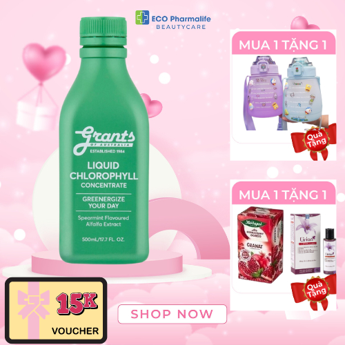 Nước diệp lục cô đặc Grants bổ sung chất xơ, vitamin, hỗ trợ giảm căng thẳng, mệt mỏi và bảo vệ gan