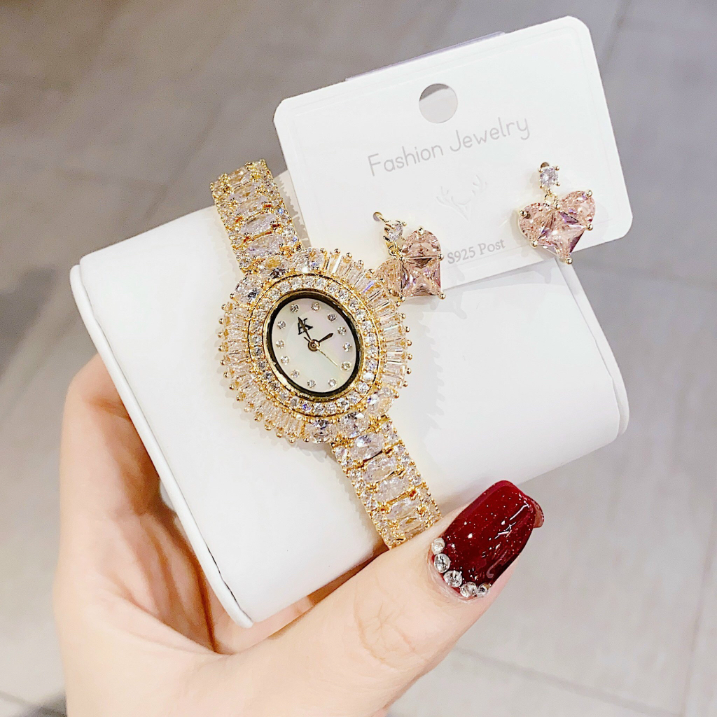 Đồng hồ nữ Allien Kevin 648101G mặt oval full đính full đá 32mm, Authentic, Full box, Luxury Diamond