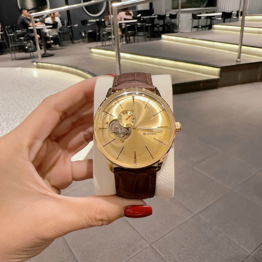 Đồng hồ nam BUL0V@ 96A118,Size 41mm, Dây da, Full box, Luxury Diamond Watch