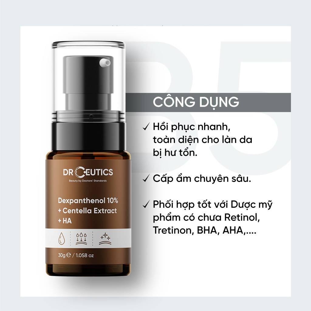 Combo 2 Sản Phẩm Làm Đều Màu, Dưỡng Sáng Da Drceutics (B5 Dexpanthenol 10% 30ml, Vitamin C 16% 30ml)