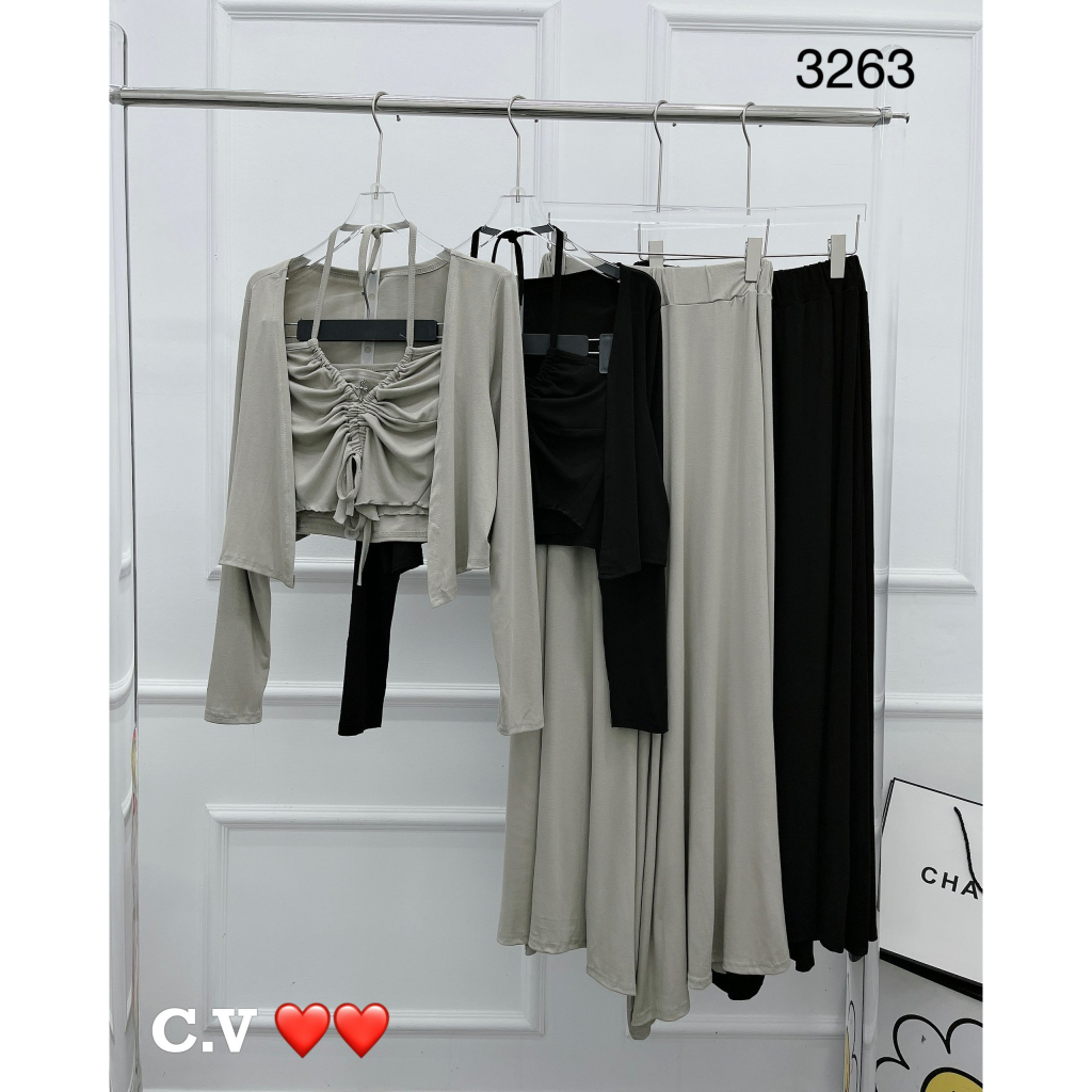 Set áo yếm phối áo khoác cardigan hàng QCL1