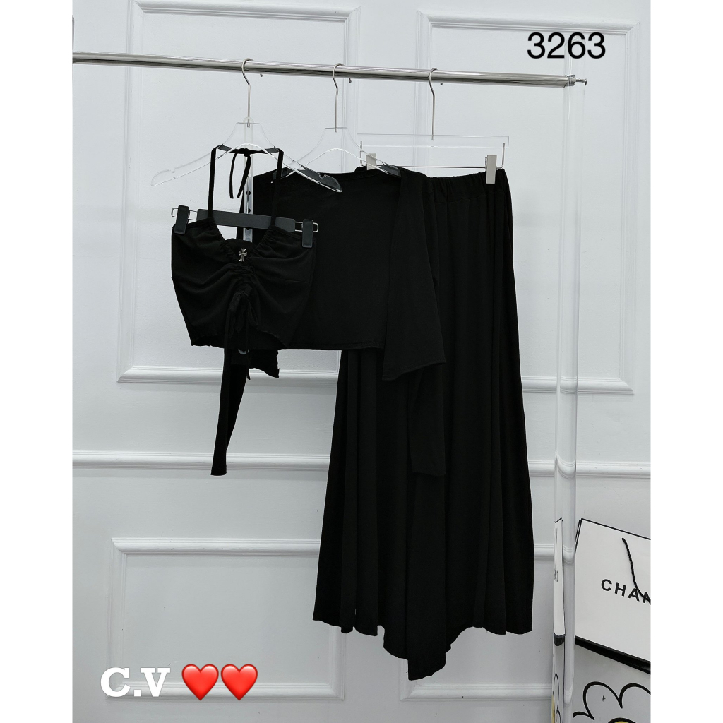 Set áo yếm phối áo khoác cardigan hàng QCL1