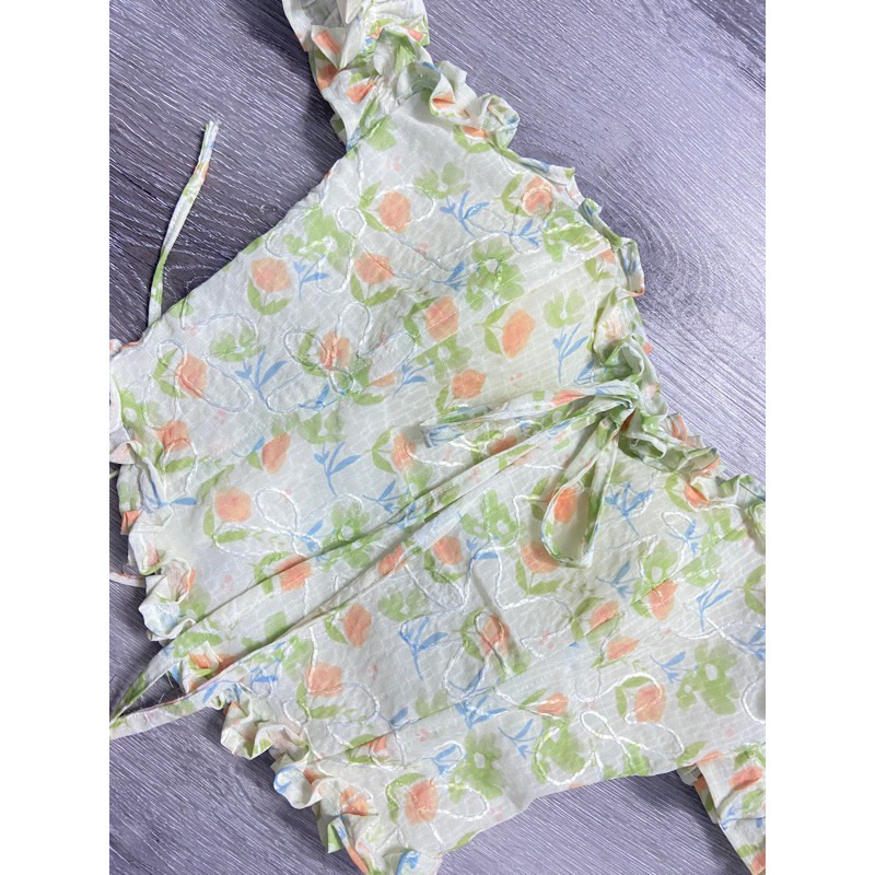 Áo corset voan hoa nhí phối bèo tay đan lưng