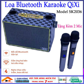 Loa bluetooth Qixi sk 2036 tặng kèm 2 mic, Loa karaoke gia đình công suất 50W, pin khủng, âm thanh cực đỉnh, BH 12 Tháng