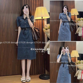 Váy đầm jean nữ cổ sơ mi kèm dây nịt phong cách trẻ trung nữ tính