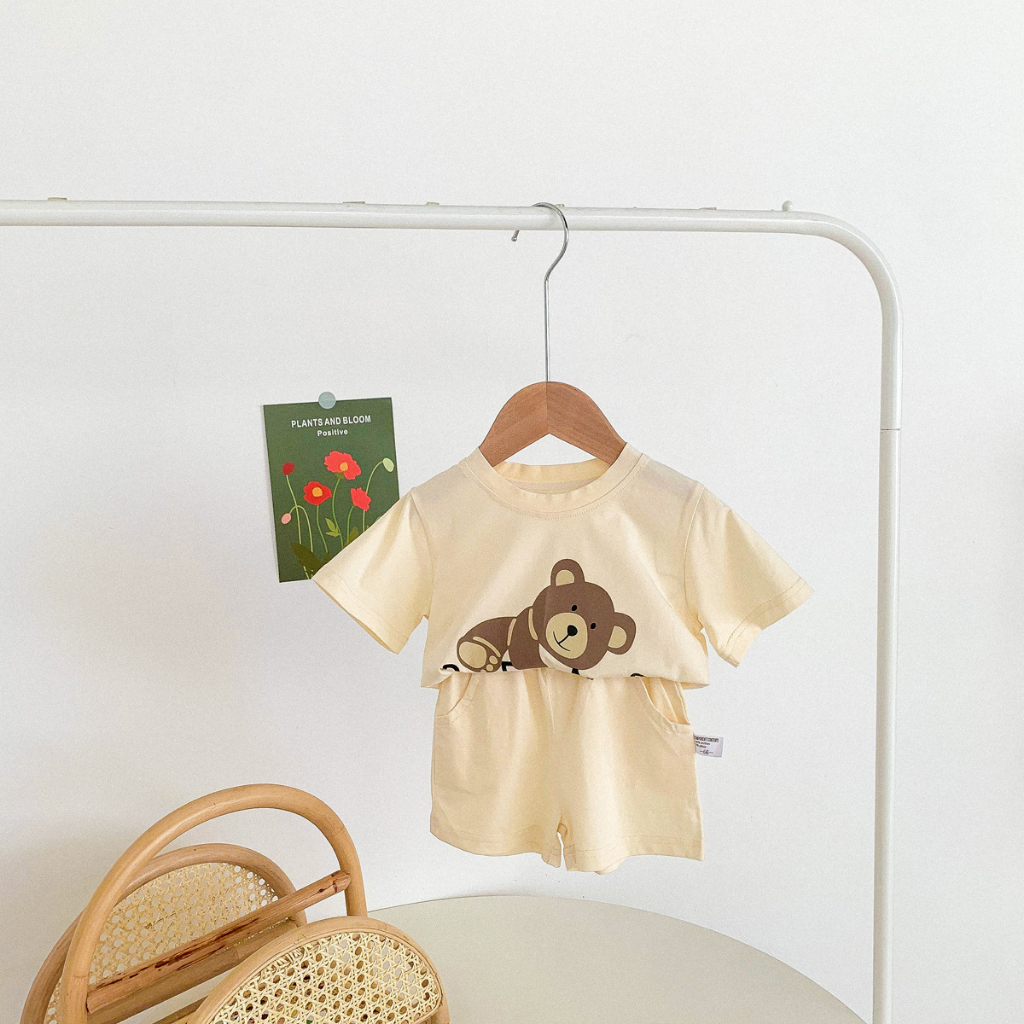 Bộ cộc tay cho bé, bộ trẻ em hình gấu bear