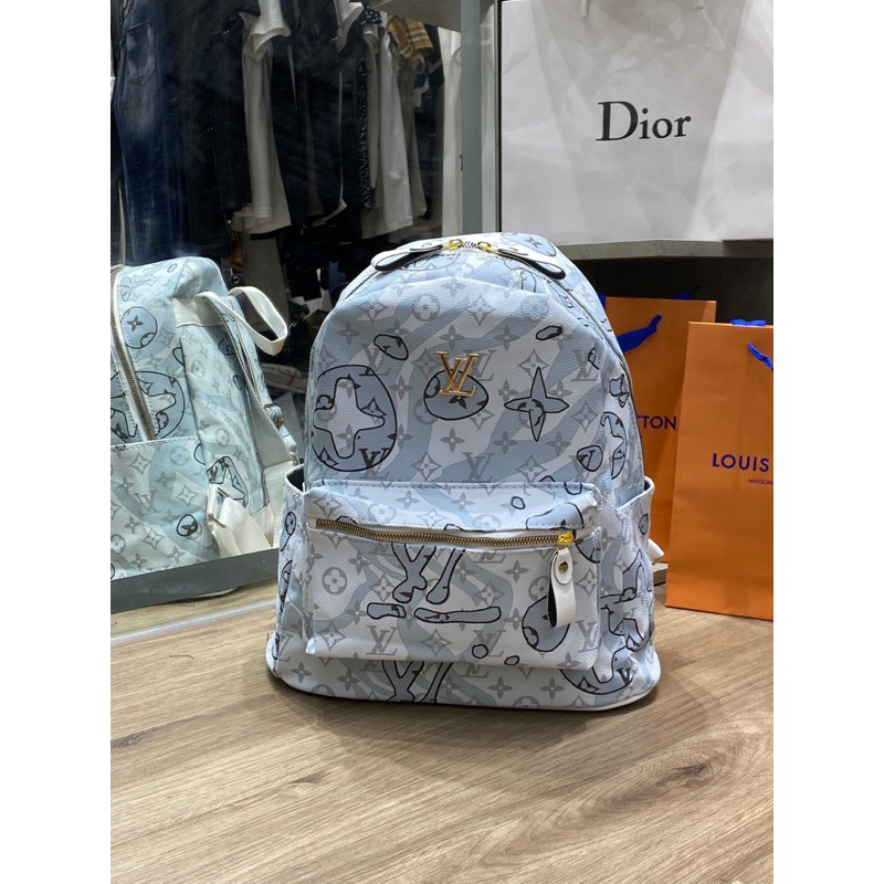 Balo Lv nam nữ đi học đi chơi size 40 chất Canvas màu xanh loang mẫu mới