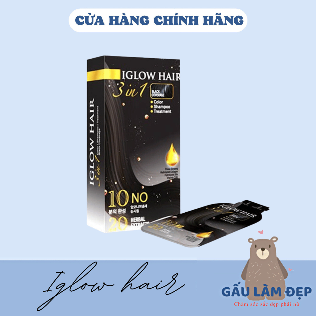 Dầu Gội Phủ Bạc Tóc Hàn Quốc Iglow Hair Cover 3 in 1 - Black Coverage