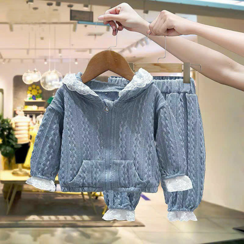 Set Quần Áo Thu Đông Len Dệt Cho Bé Gái