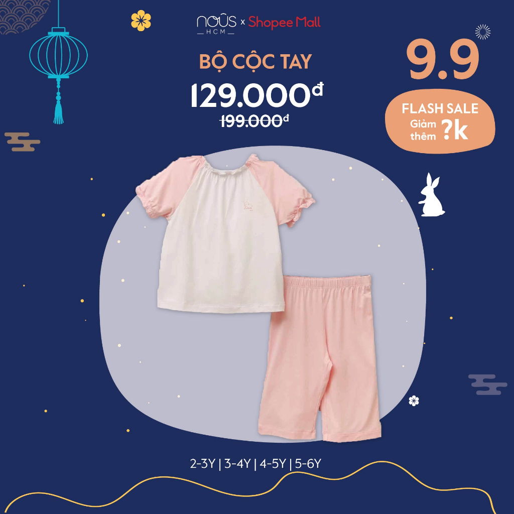 Bộ Quần Áo Cộc Nous Màu Trắng Hồng Nhạt Cho Bé Gái Chất Liệu Nu Doux Mềm Nhẹ (Size Từ 2-3 Tuổi Đến 5-6 Tuổi)