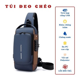 Túi đeo chéo nam, tích hợp USB, khóa chống trộm, chất liệu da PU cao cấp, chống nước 