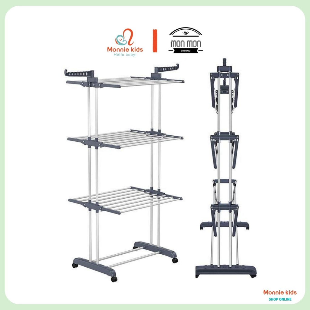 Cây phơi đồ đa năng MONMON cho bé, cây treo quần áo cao cấp chống gỉ cho trẻ - Monnie Kids