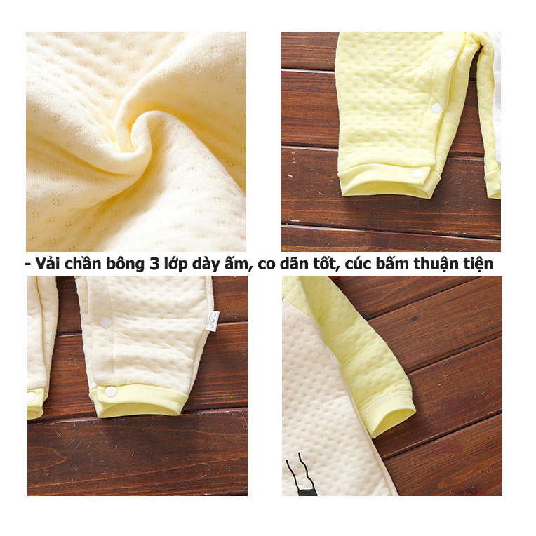 Body chần bông liền quần dài tay mặc thu đông cho bé trai bé gái sơ sinh hàng Quảng Châu Xuất Khẩu