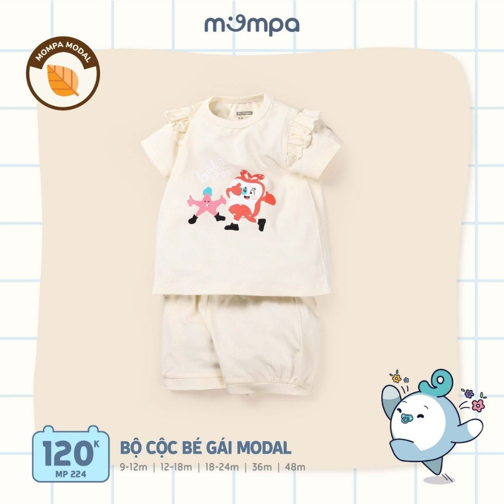 Bộ quần áo cộc tay cho bé Mompa 9 tháng đến 4 tuổi vải modal thoáng mát mềm mại co giãn thấm hút 224