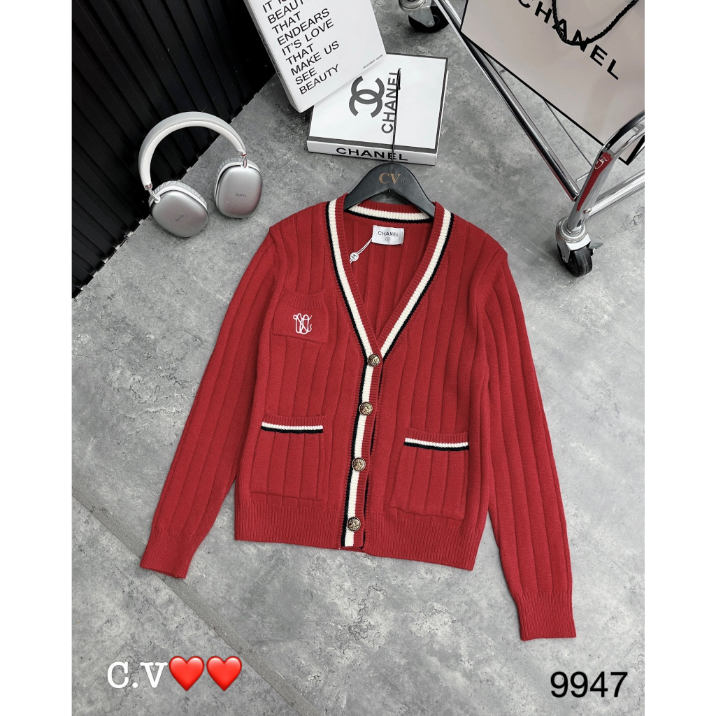 Áo khoác cardigan len phối sọc hàng QCL1