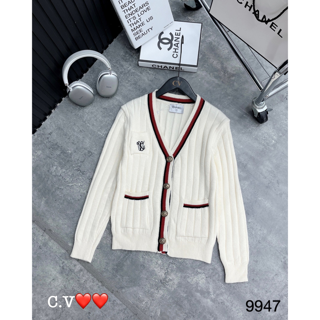 Áo khoác cardigan len phối sọc hàng QCL1