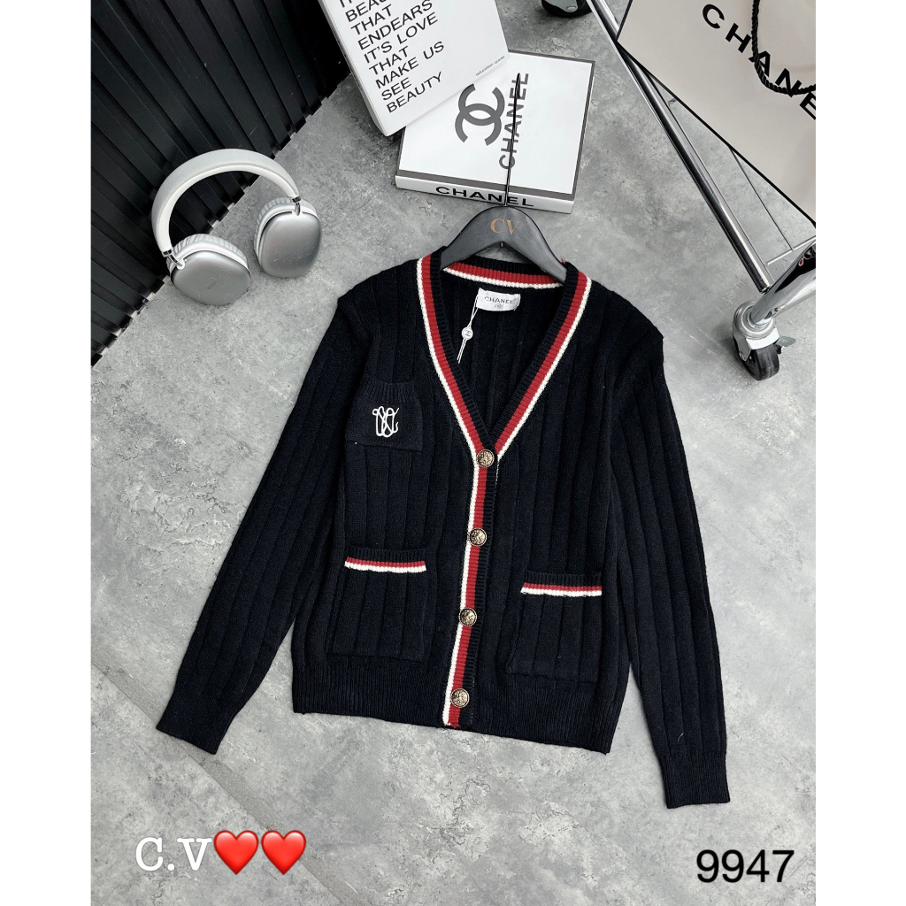 Áo khoác cardigan len phối sọc hàng QCL1