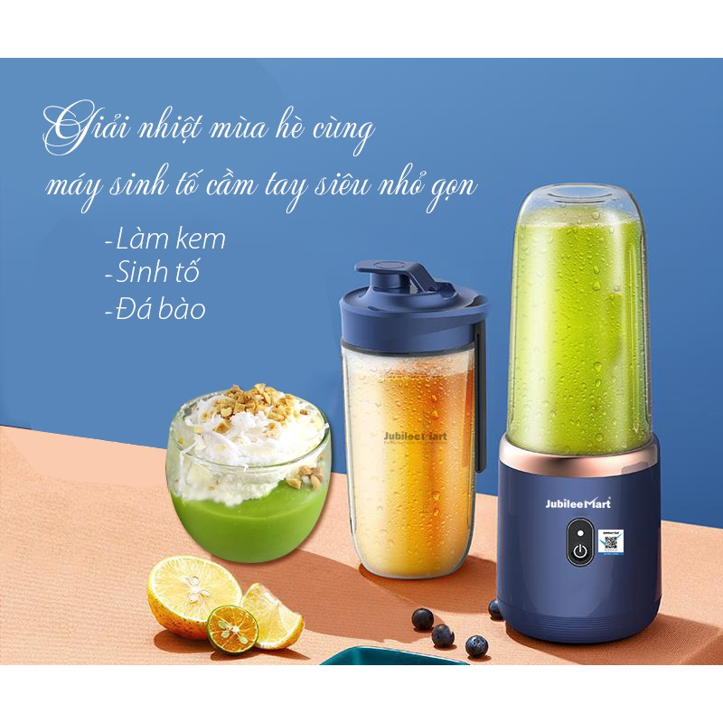 Máy Xay Sinh Tố Cầm Tay, Máy Xay Đa Năng Mang Đi Tiện Lợi, Tặng Kèm Nắp Đậy