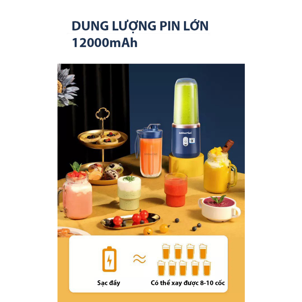 Máy Xay Sinh Tố Cầm Tay, Máy Xay Đa Năng Mang Đi Tiện Lợi, Tặng Kèm Nắp Đậy