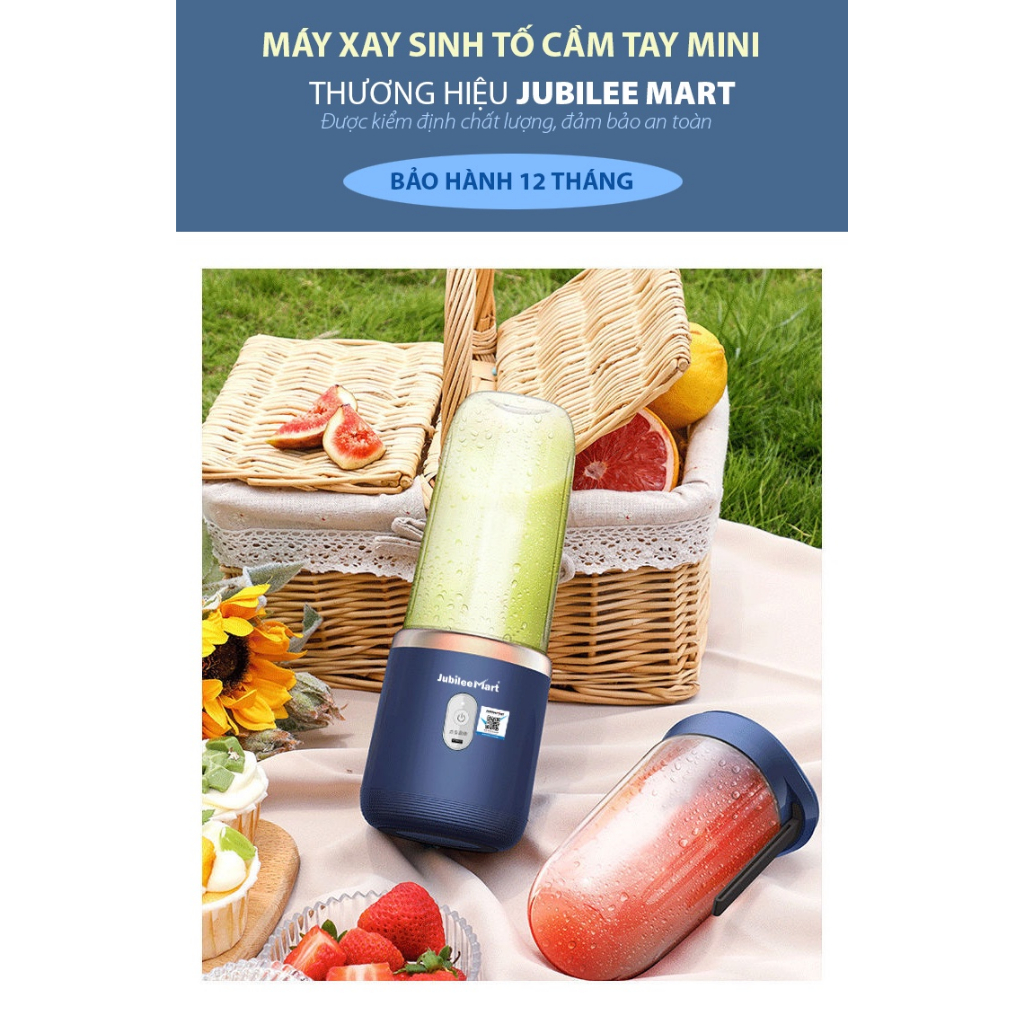 Máy Xay Sinh Tố Cầm Tay, Máy Xay Đa Năng Mang Đi Tiện Lợi, Tặng Kèm Nắp Đậy