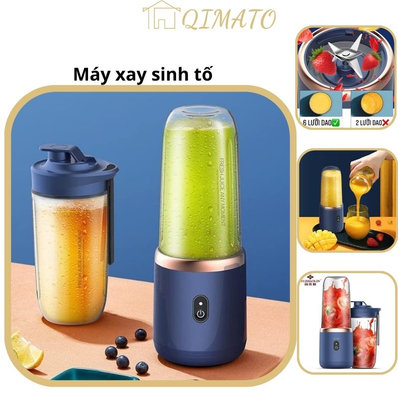 Máy Xay Sinh Tố Cầm Tay, Máy Xay Đa Năng Mang Đi Tiện Lợi, Tặng Kèm Nắp Đậy