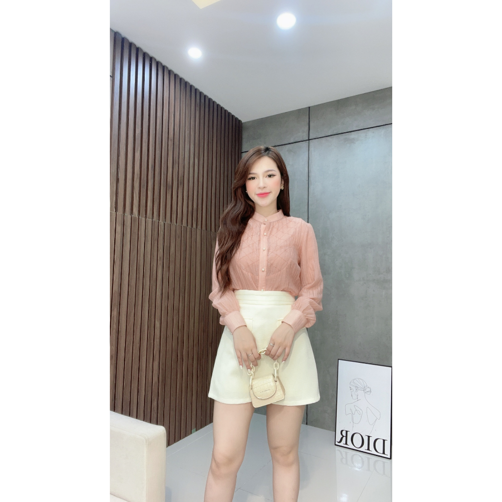 Áo Sơ Mi Liin Clothing Hồng Cam Cổ Tàu - AKD366SPI-S23