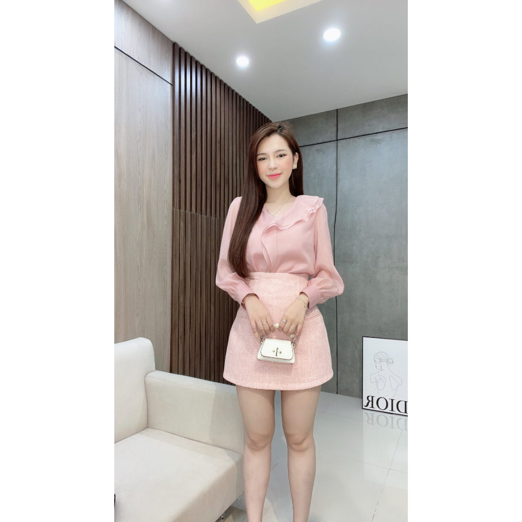 Áo Óng Hồng Trần Chỉ Vai Liin Clothing Thời Trang Công Sở Cao Cấp - AKD271SPI-S23