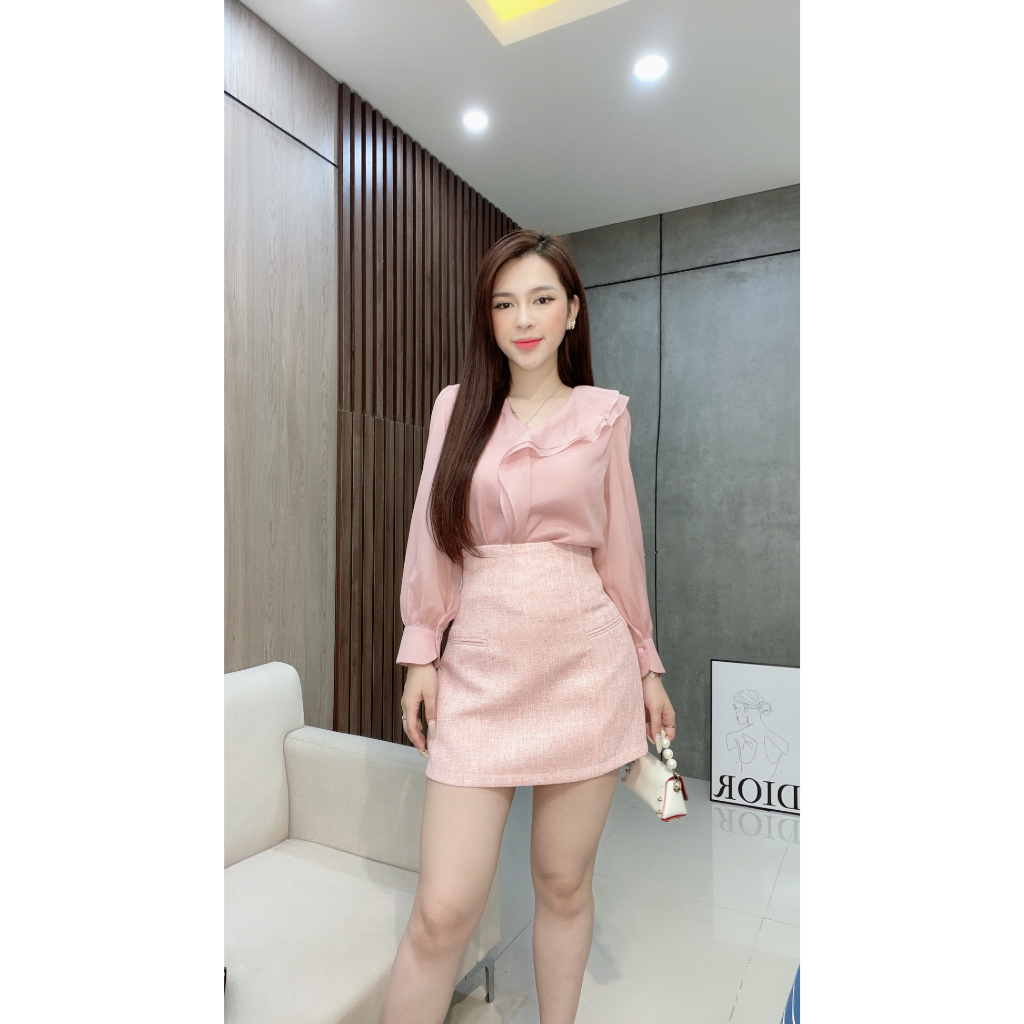 Áo Óng Hồng Trần Chỉ Vai Liin Clothing Thời Trang Công Sở Cao Cấp - AKD271SPI-S23