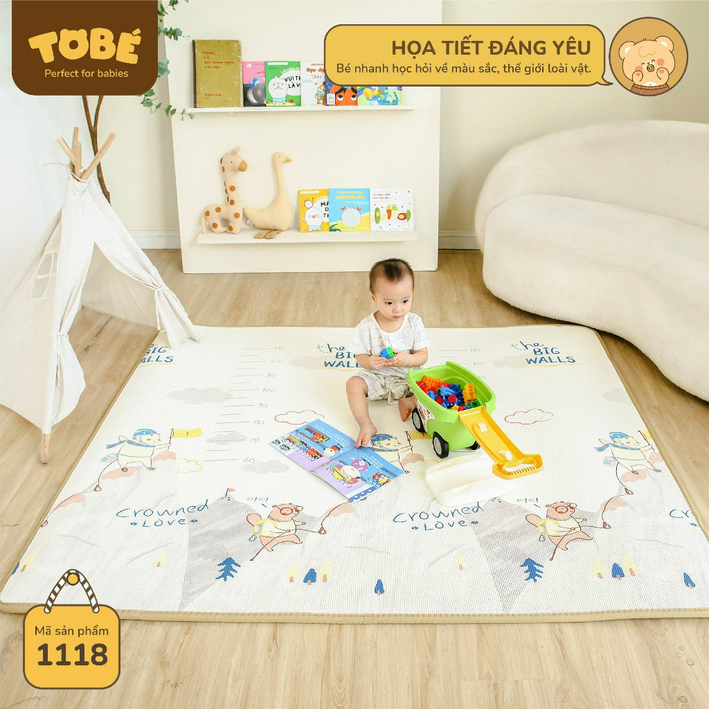 Thảm xốp cho bé TOBÉ kích thước 150x180x1,5 cm chất liệu XPE phủ Silicone không mùi chống trượt dễ vệ sinh 1118