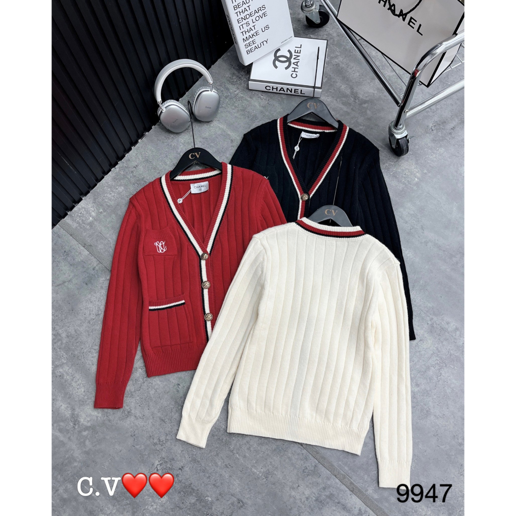 Áo khoác cardigan len phối sọc hàng QCL1
