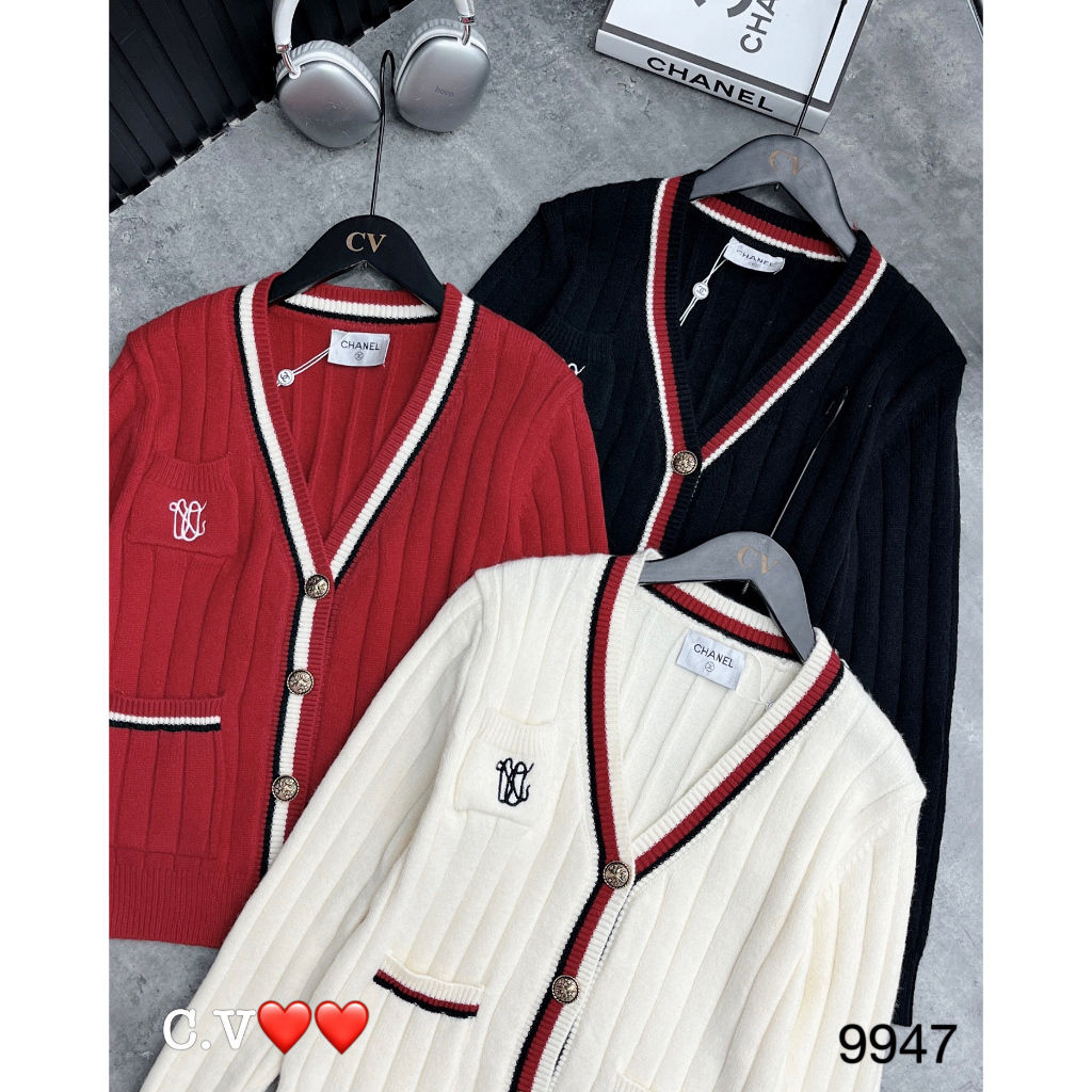 Áo khoác cardigan len phối sọc hàng QCL1