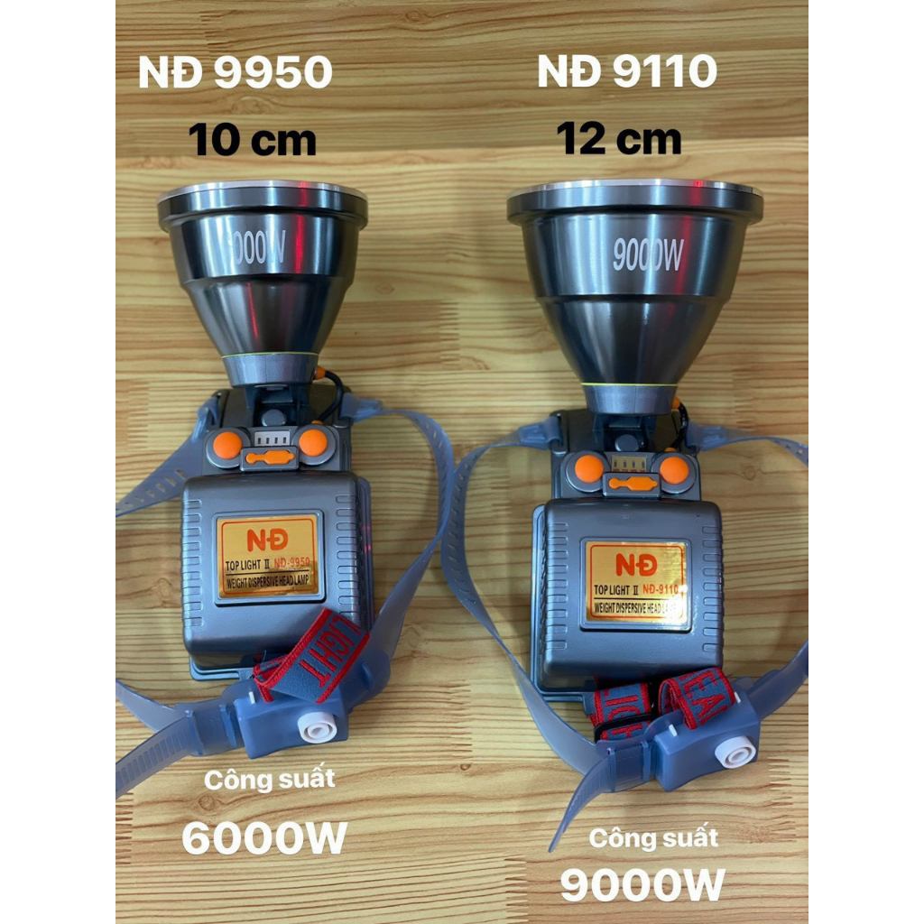 Đèn pin đội đầu 9950 - 6000W,  9110 - 9000w dùng pinlithium, tầm chiếu sáng mạnh xa, 3 chế độ sáng