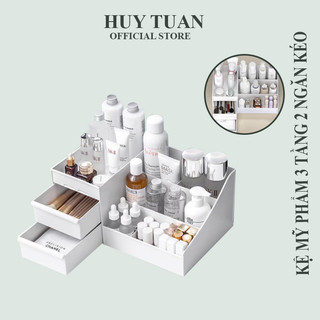 Kệ mỹ phẩm nhựa - Kệ để đồ trang điểm 3 tầng 2 ngăn kéo (K3T)