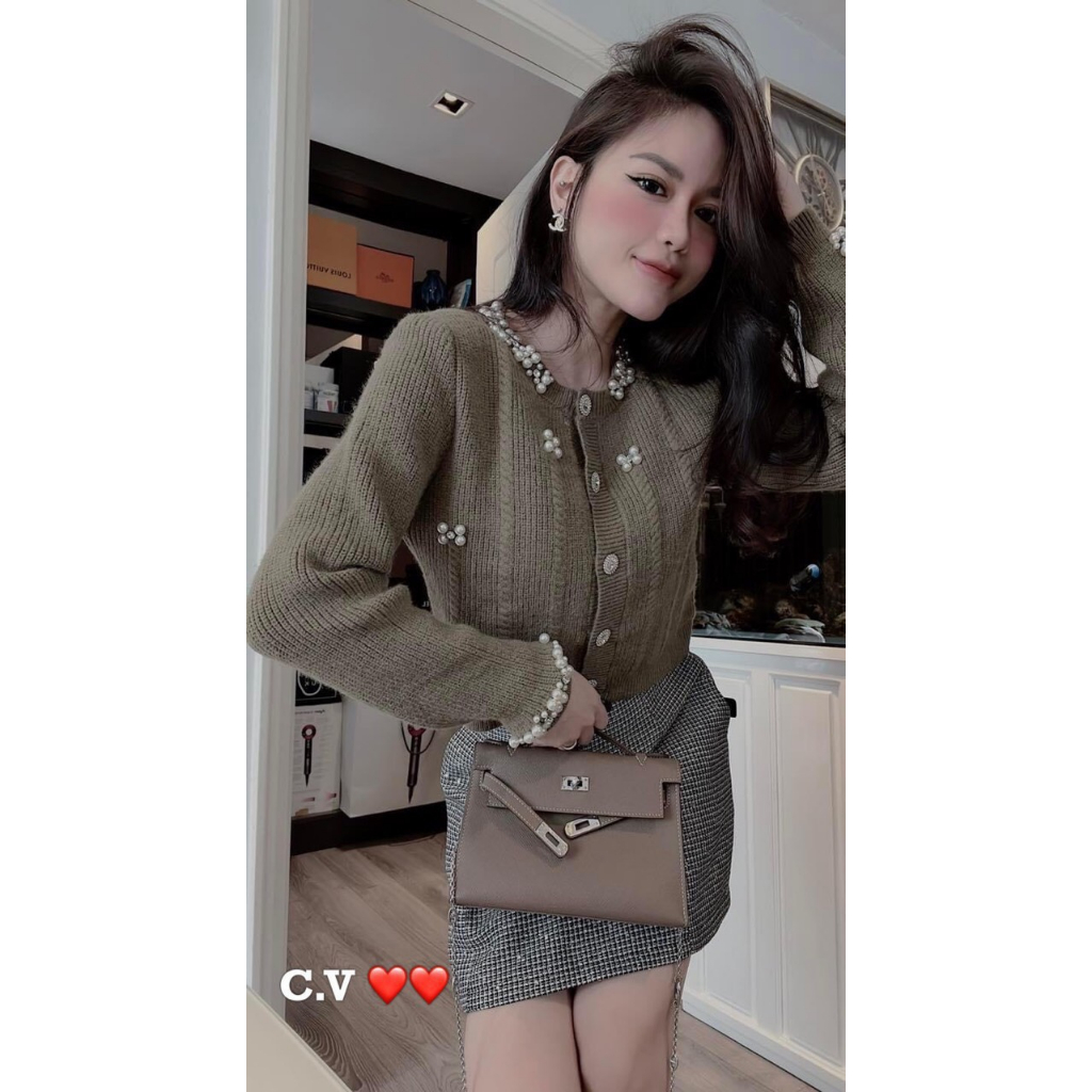 Áo cardigan len crotop đính ngọc hàng QCL1